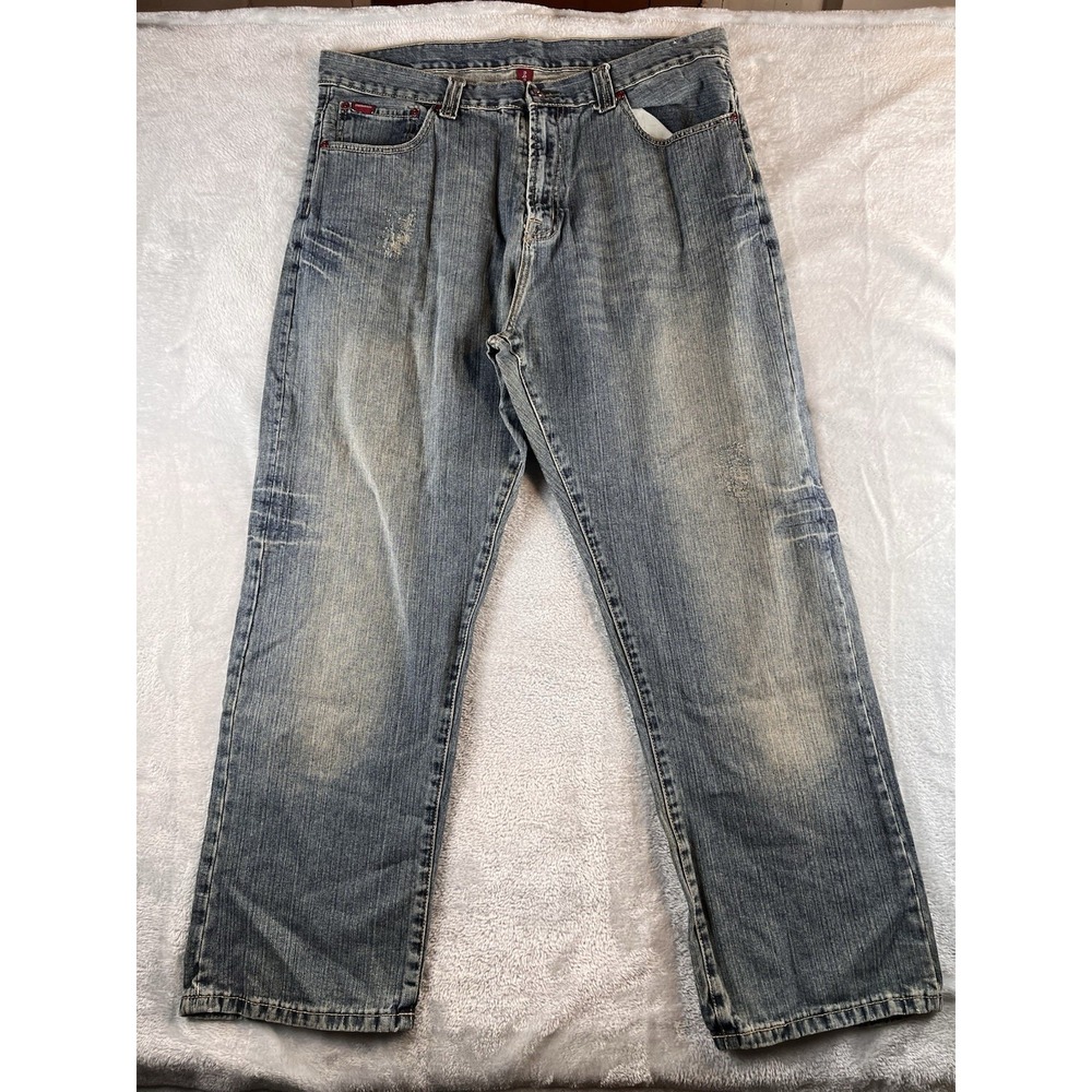 Vtg Platinum Fubu Jeans 40x34 Fits 39x31 Mens Blue Embroidered Wide Y2K Hip Hop